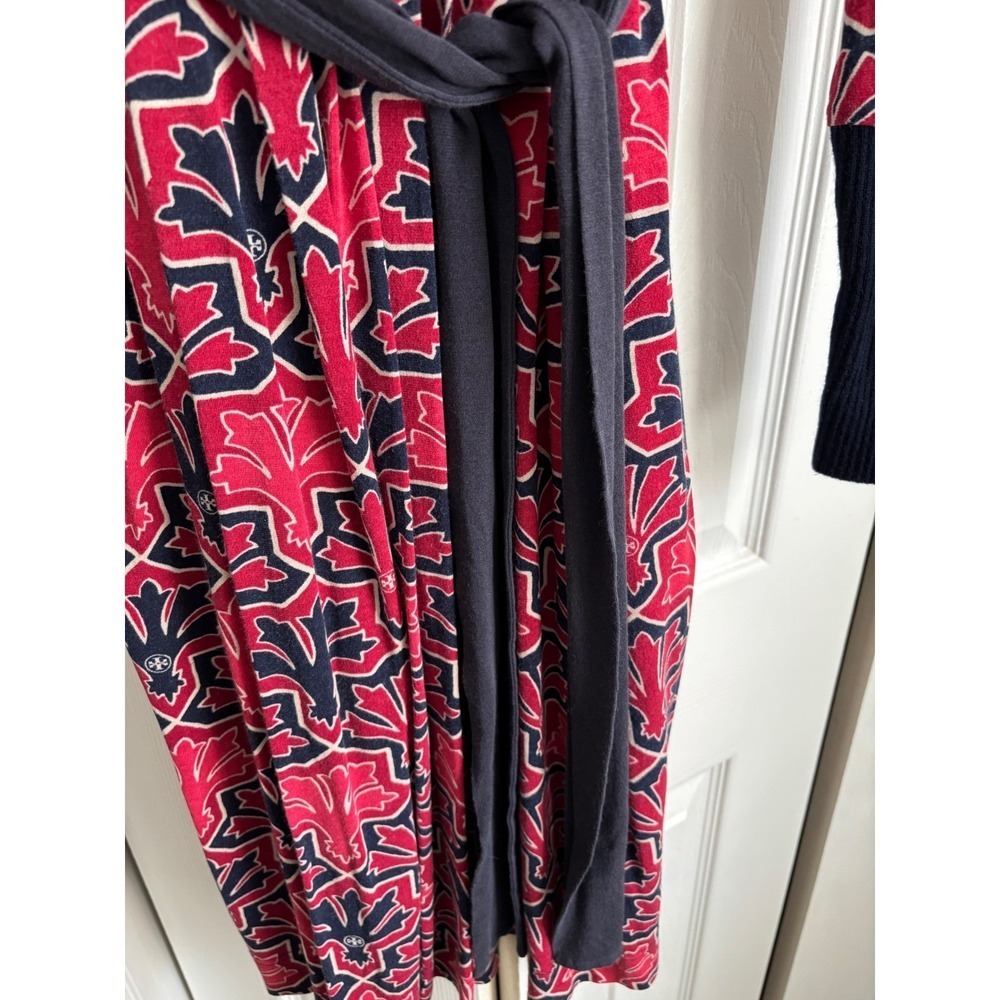 Tory Burch Truman Silk Blend Dress Small Magenta Navy Geometric Belted - Picture 8 of 11